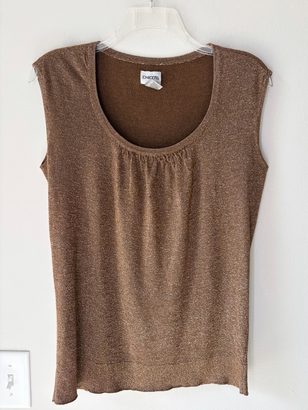Chicos’s Bronze Gold Metallic Knit Sleeveless Sweater Top Y2K 2000s Evening